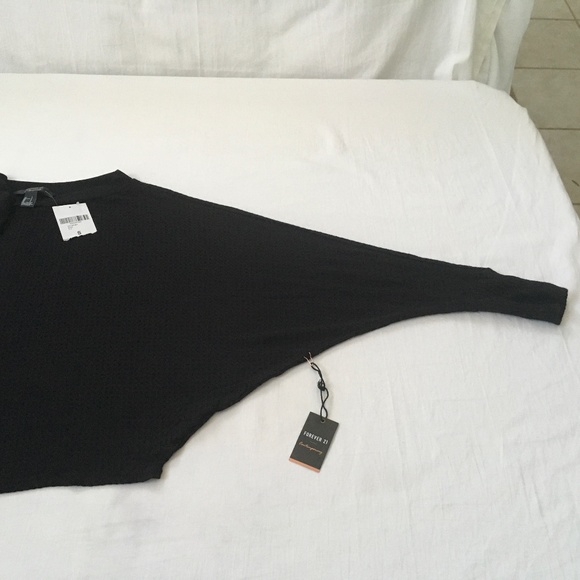 NWT FOREVER 21 Waffle Knit Batwing Sweater Top Small Black - Picture 4 of 12